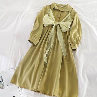 Lace-up Front Mesh Midi Dress