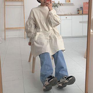 Balloon-sleeve Shirred Empire Dress