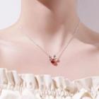 Deer Horn Gemstone Pendant Sterling Silver Necklace Necklace - Deer & Gemstone - Red - One Size