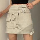 High-waist Belt Accent Cargo Mini Skirt