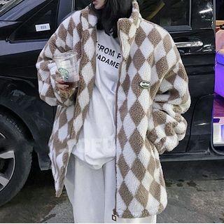 Couple Matching Stand-collar Argyle Fleece Jacket