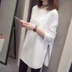 Side Slit Long-sleeve T-shirt White - One Size