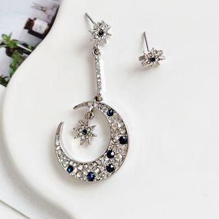 Non-matching Rhinestone Moon & Star Dangle Earring 1 Pair - Earrings - One Size