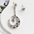 Non-matching Rhinestone Moon & Star Dangle Earring 1 Pair - Earrings - One Size