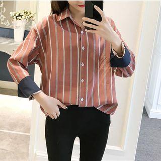 Contrast Cuff Striped Blouse