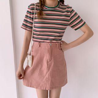 Solid Color Denim Skirt