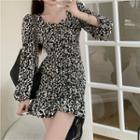 Plain Loose-fit Blazer / Long-sleeve Print Slim-fit Dress
