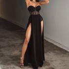 Strapless Side-slit Maxi Corset Dress