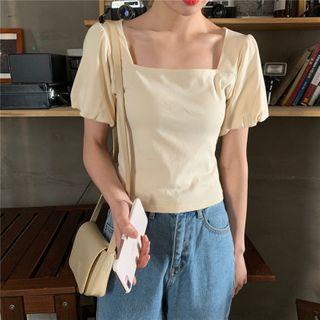 Balloon-sleeve Square-neck T-shirt