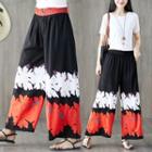 Floral Print Wide-leg Pants Black - One Size