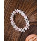 Faux-pearl Flower Oval Hair Barrette Pink - One Size