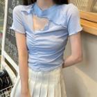Short-sleeve Cutout Shirred T-shirt