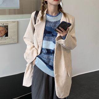 Corduroy Blazer / Printed Knit Vest / Long-sleeve Mesh Top