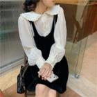 Doll Collar Puff-sleeve Chiffon Blouse / Spaghetti Strap A-line Dress
