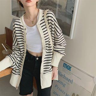 Striped Cardigan Stripe - Black & Beige - One Size