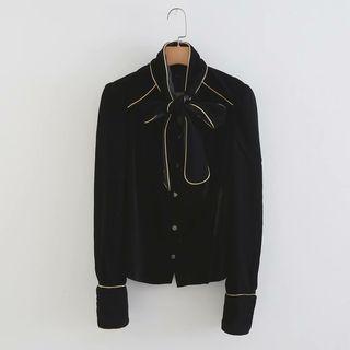 Contrast Trim Velvet Shirt