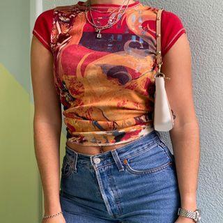 Cap-sleeve Seam-trim Printed Top