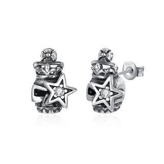 925 Sterling Silver Fashion Star Skull Cubic Zirconia Stud Earrings Silver - One Size