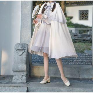 Hooded Tie-neck Layered Cape
