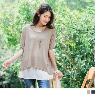 Mock Two Piece V-neck Loose Top