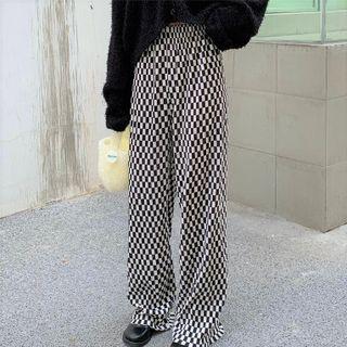 Checkerboard Wide Leg Pants Checkerboard - Black & White - One Size