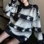 Star Print Sweater Black & Gray - One Size