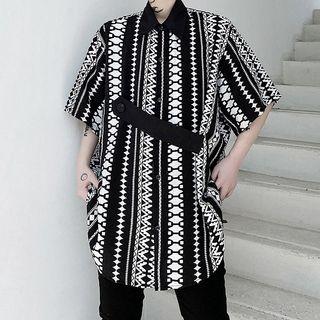 Geometric Print Oversized Short Sleeve Shirt