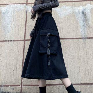 Buckled Midi A-line Cargo Skirt Black - One Size