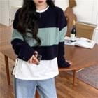 Color Block Round-neck Knitted Crop Sweater