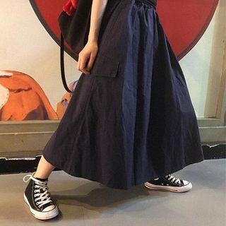 Flap-pocket Midi A-line Skirt
