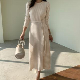Long Rib-knit Dress & Sash