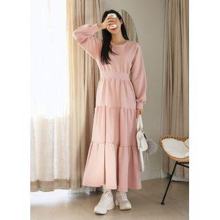 Napped Tiered Maxi Sweatshirt Dress