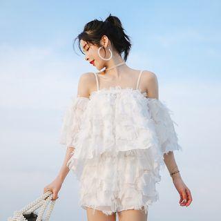 Set: Lace Top + Shorts + Bikini