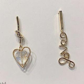 Non-matching Faux Crystal Heart Lettering Dangle Earring As Shown In Figure - One Size
