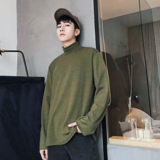 Long Sleeve Mock-neck Plain T-shirt