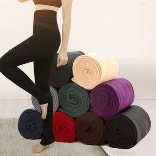Set Of 3: Plain Fleece-lined Leggings