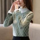 Lace Collared Beaded Pleuche Top