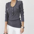 Star Button Ribbed Top