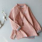 Long-sleeve Mandarin Collar Floral Print Blouse