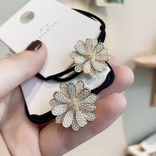 Faux Pearl Flower Hair Tie Daisy - Black - One Size