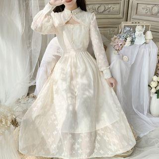 Long-sleeve Cut-out Chiffon Midi A-line Dress