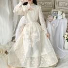 Long-sleeve Cut-out Chiffon Midi A-line Dress
