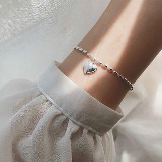 925 Sterling Silver Heart Bracelet 925silver Love Heart Bracelet - One Size