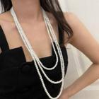 Faux Pearl Layered Necklace Type A - White - One Size