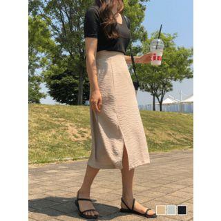 Deep-slit A-line Long Skirt