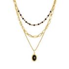 Star Glaze Pendant Layered Alloy Necklace 1 Pc - Black & Gold - One Size