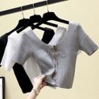 Lace-up Cropped Short-sleeve Knit Top