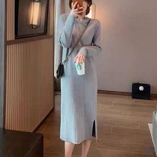 Hooded Slit Knit Midi Sheath Dress