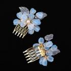 Vintage Glass Hair Comb S14 - Blue & Gold - One Size