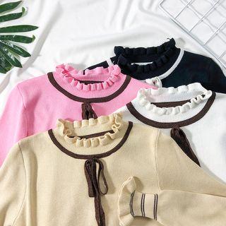 Tie-front Ruffled-trim Knit Top